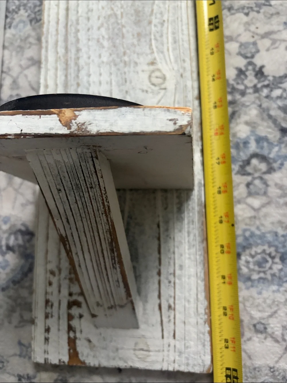Distressed White Wood Wall Shelves with bronze  Accent - Pair